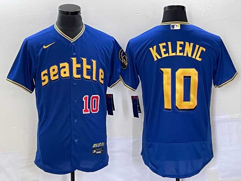 Men%27s Seattle Mariners #10 Jarred Kelenic Number Blue 2023 City Connect Flex Base Stitched Jersey